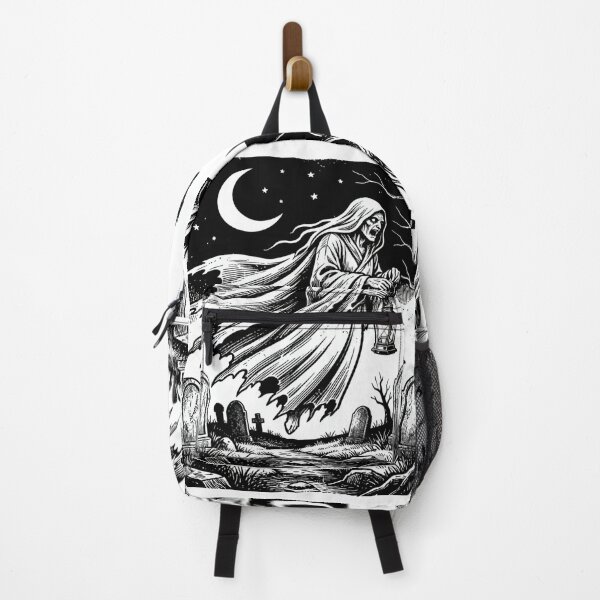Item preview, Haunted Lantern Ghost in Moonlit Graveyard – Vintage Horror Illustration designed and sold by myforestfog.