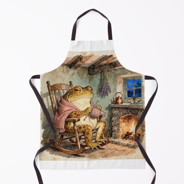 Artikelvorschau, Gemütliche strickende Kröte – Kamindekoration im Cottagecore-Stil entworfen und verkauft von PictorialWhimsy.