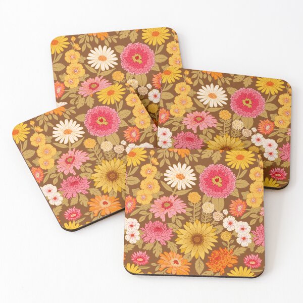 Item preview, Retro Plentiful Petals - Brown Background designed and sold by TigaTiga.