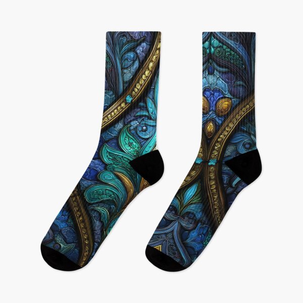 Item preview, Stained Glass Inspired Blue Gold Cathedral Pattern designed and sold by GrinGalore.
