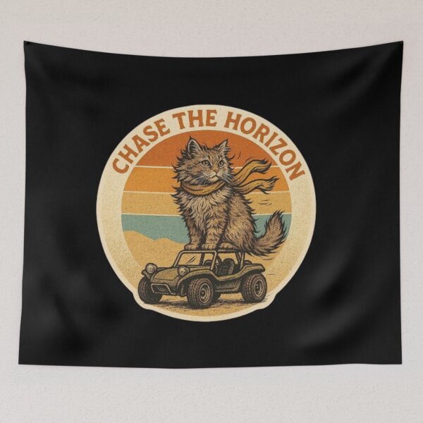 Item preview, Chase the Horizon – Adventure Cat Vintage Sunset Aesthetic | Retro Cat Lover Gift Design designed and sold by Typologystudios.