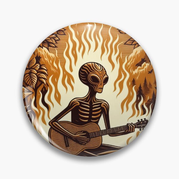 Item preview, Alien playing Guitar in flames - woodcut style designed and sold by 40degreesSouth.