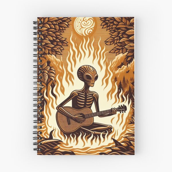 Item preview, Alien playing Guitar in flames - woodcut style designed and sold by 40degreesSouth.
