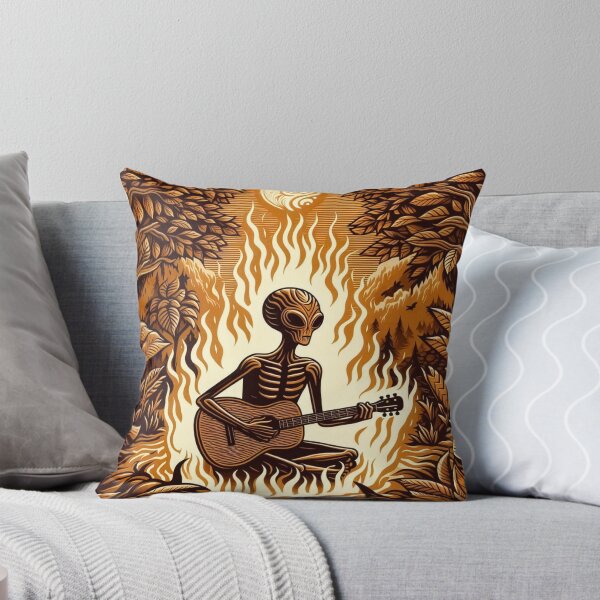 Item preview, Alien playing Guitar in flames - woodcut style designed and sold by 40degreesSouth.