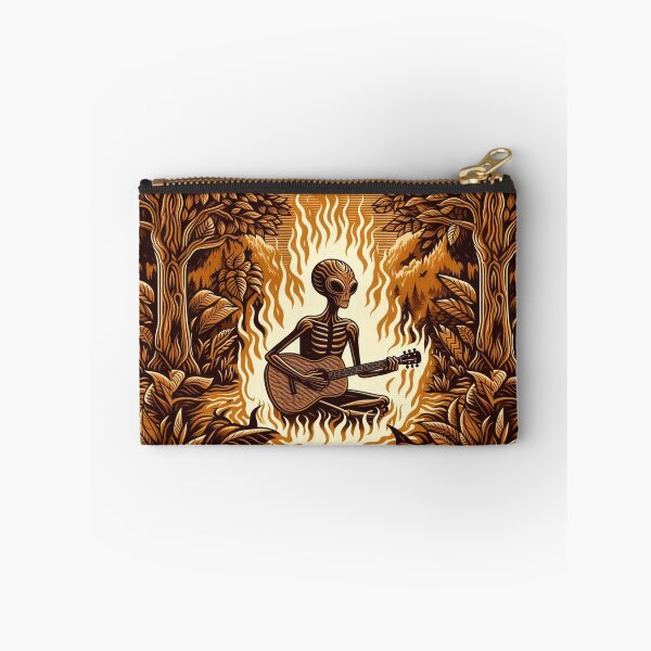 Item preview, Alien playing Guitar in flames - woodcut style designed and sold by 40degreesSouth.