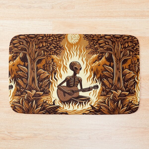 Item preview, Alien playing Guitar in flames - woodcut style designed and sold by 40degreesSouth.