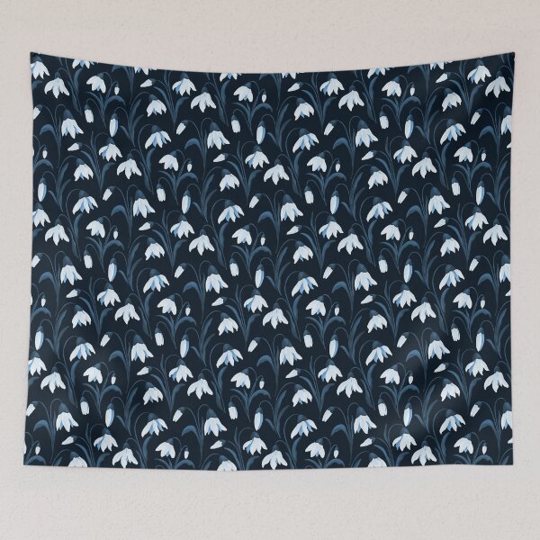 Item preview, Blooming Snowdrops Delicate Vintage Florals Midnight Blue  designed and sold by thecolorbirdie.