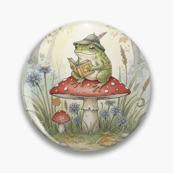 Item preview, Vintage Cottagecore Frog Reading on Mushroom Watercolor Art designed and sold by Design_Your_Day.