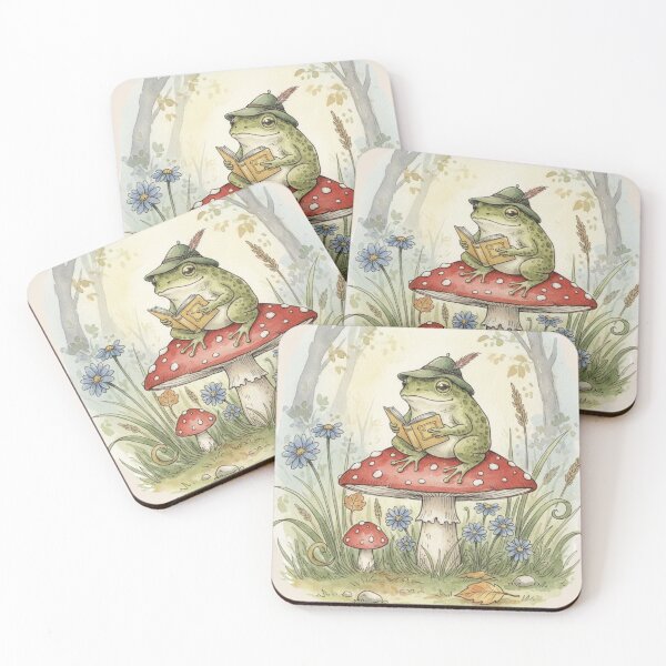 Item preview, Vintage Cottagecore Frog Reading on Mushroom Watercolor Art designed and sold by Design_Your_Day.