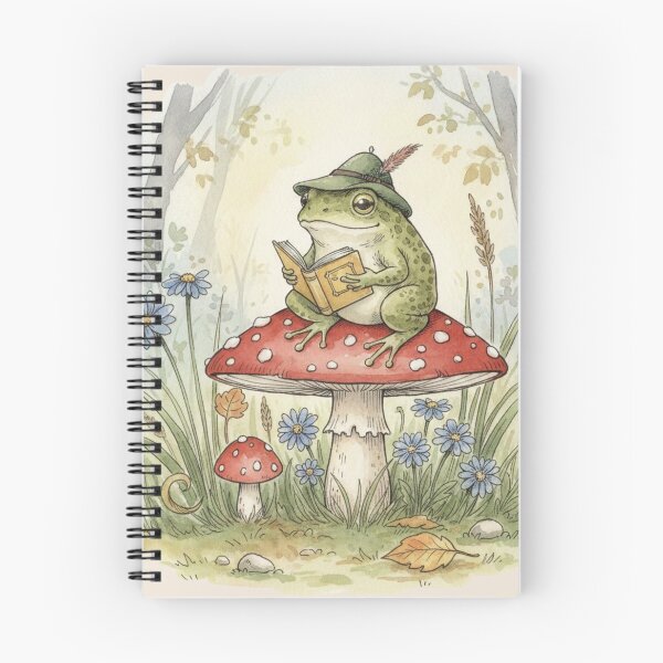 Item preview, Vintage Cottagecore Frog Reading on Mushroom Watercolor Art designed and sold by Design_Your_Day.