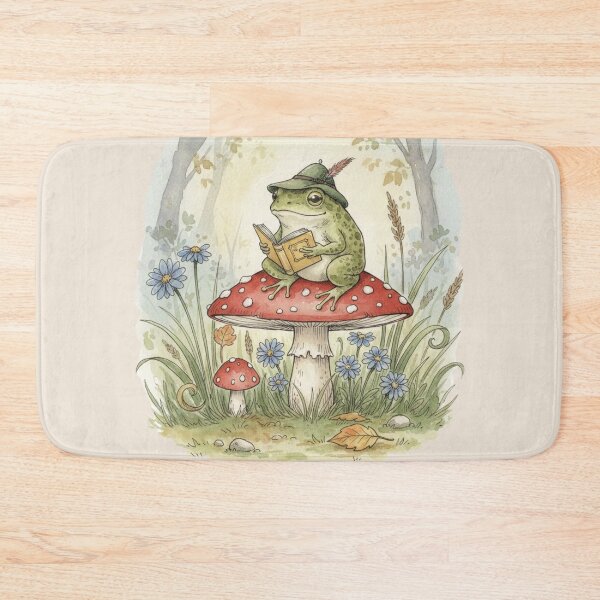 Item preview, Vintage Cottagecore Frog Reading on Mushroom Watercolor Art designed and sold by Design_Your_Day.