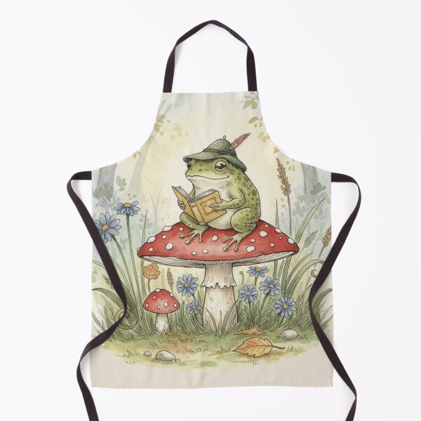Item preview, Vintage Cottagecore Frog Reading on Mushroom Watercolor Art designed and sold by Design_Your_Day.