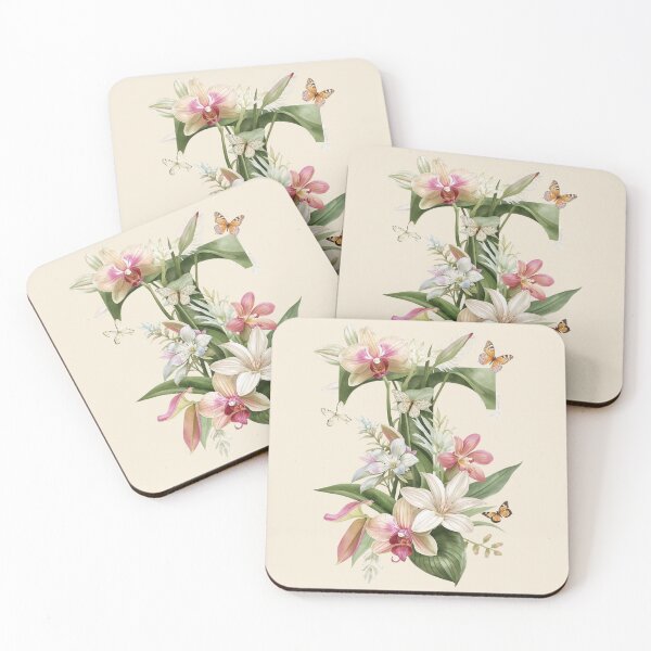 Item preview, Elegant Botanical Letter T Monogram – Floral Orchid & Butterfly Illustration | Nature-Inspired Aesthetic Decor designed and sold by AmenAlways.