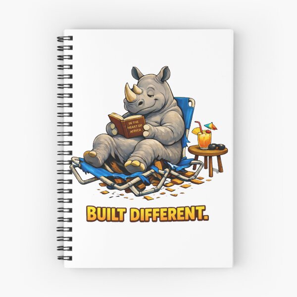 Item preview, Built Different – Relaxed Rhino Poolside Reading Funny Animal T-Shirt designed and sold by AnimalMarvels.