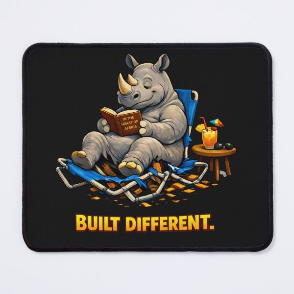 Item preview, Built Different – Relaxed Rhino Poolside Reading Funny Animal T-Shirt designed and sold by AnimalMarvels.