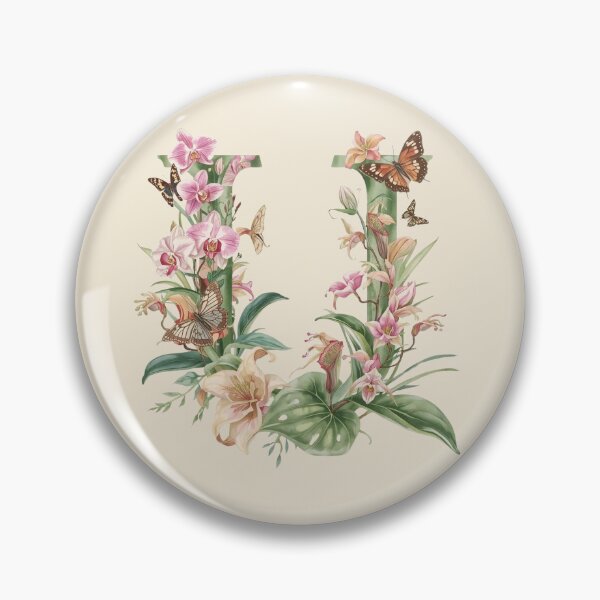 Item preview, Elegant Botanical Letter U Monogram – Floral Orchid & Butterfly Illustration | Nature-Inspired Aesthetic Decor designed and sold by AmenAlways.