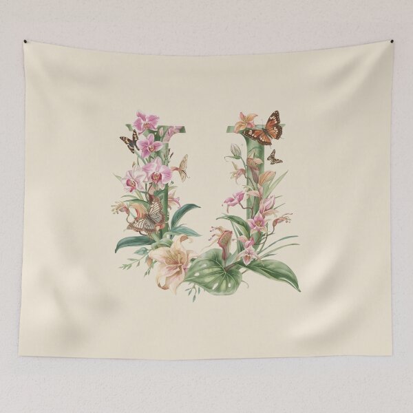 Item preview, Elegant Botanical Letter U Monogram – Floral Orchid & Butterfly Illustration | Nature-Inspired Aesthetic Decor designed and sold by AmenAlways.