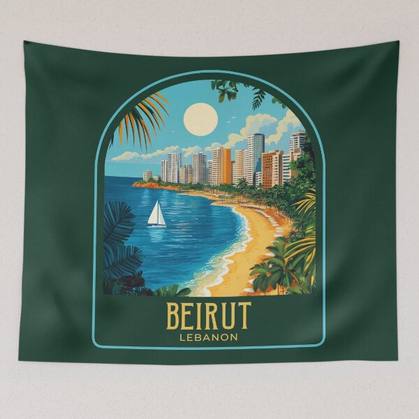 Item preview, Beirut Vintage Travel Illustration designed and sold by HomeLivingCo.