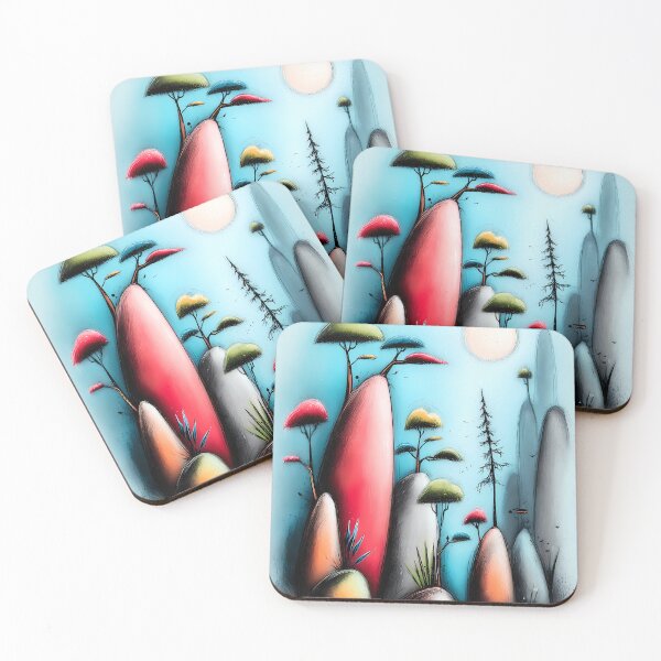 Item preview, Minimalist fantasy landscape with stylized trees and moon designed and sold by WhimsyArt ○ byGTL.