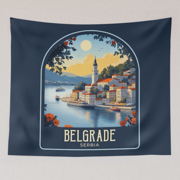 Item preview, Belgrade Vintage Travel Illustration designed and sold by HomeLivingCo.