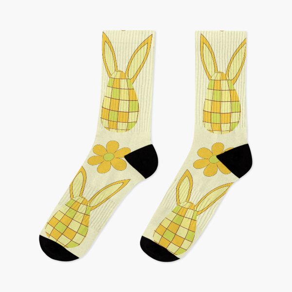 Item preview, Disco Easter Eggs and bunny ears Pattern with retro flowers in orange and yellow  designed and sold by Yasminepatterns .