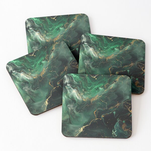Item preview, Emerald green abstract marble structure with golden accents designed and sold by CosmicGlyph.