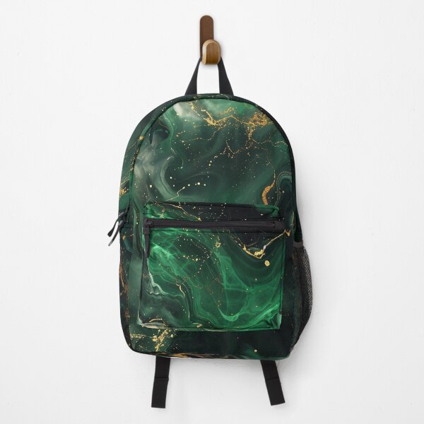 Item preview, Emerald green abstract marble structure with golden accents designed and sold by CosmicGlyph.