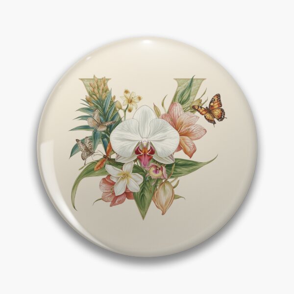Item preview, Elegant Botanical Letter V Monogram – Floral Orchid & Butterfly Illustration | Nature-Inspired Aesthetic Decor designed and sold by AmenAlways.