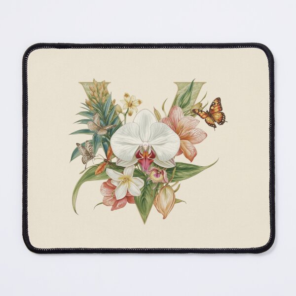 Item preview, Elegant Botanical Letter V Monogram – Floral Orchid & Butterfly Illustration | Nature-Inspired Aesthetic Decor designed and sold by AmenAlways.