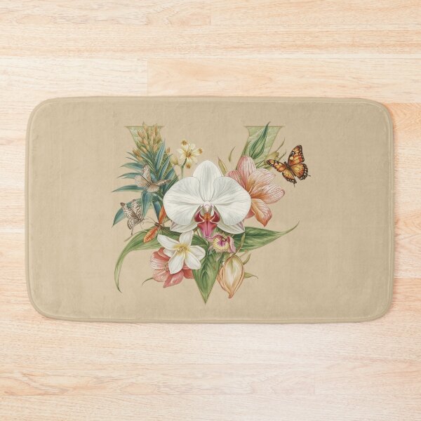 Item preview, Elegant Botanical Letter V Monogram – Floral Orchid & Butterfly Illustration | Nature-Inspired Aesthetic Decor designed and sold by AmenAlways.