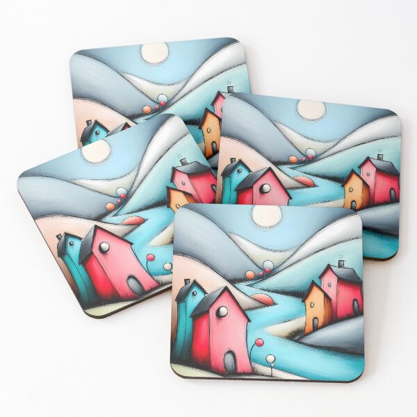 Item preview, Fairytale village landscape in moonlight in cartoon style designed and sold by WhimsyArt ○ byGTL.