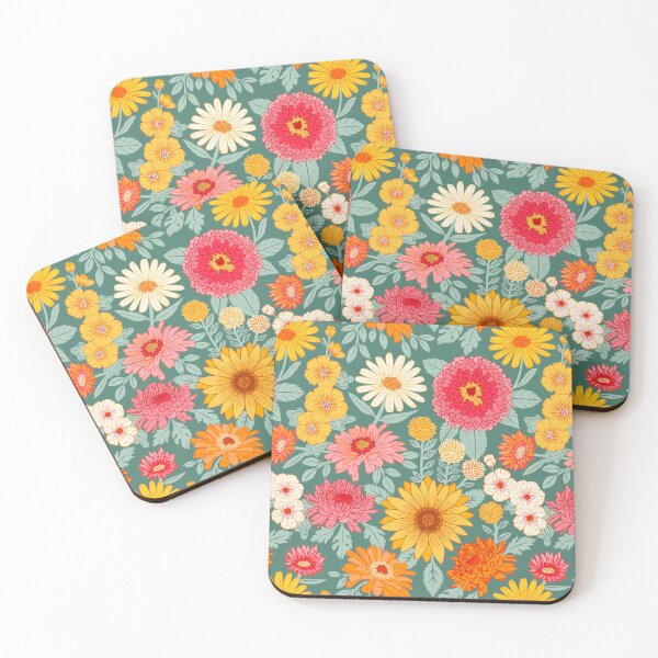 Item preview, Retro Plentiful Petals - Teal Background designed and sold by TigaTiga.