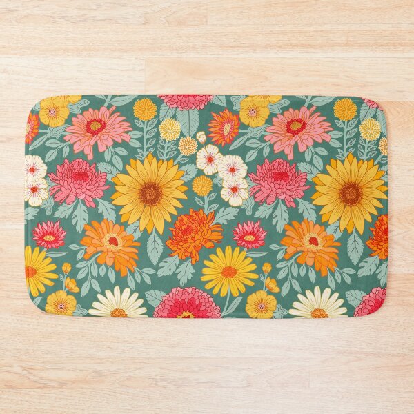Item preview, Retro Plentiful Petals - Teal Background designed and sold by TigaTiga.