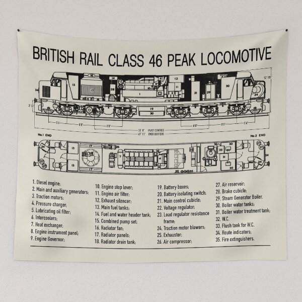 Item preview, British Rail Class 46 Peak Locomotive Cutaway Diagram Infographic designed and sold by Maljonic.