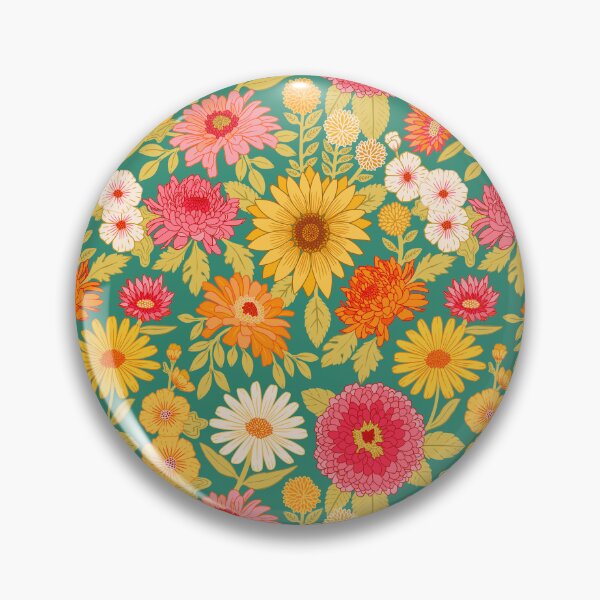 Item preview, Retro Plentiful Petals - Deep Turquoise Background designed and sold by TigaTiga.