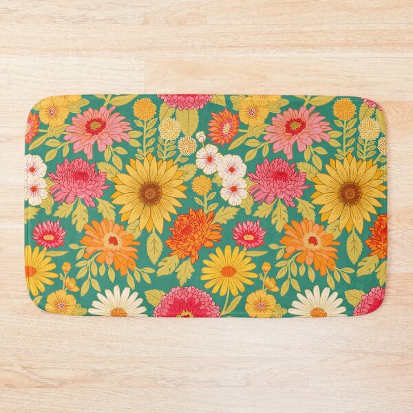 Item preview, Retro Plentiful Petals - Deep Turquoise Background designed and sold by TigaTiga.