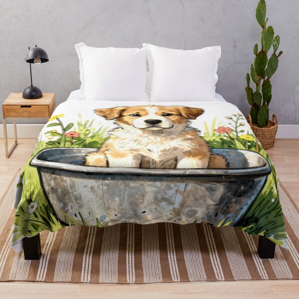 Item preview, Whimsical Watercolor Puppy in a Wash Tub Spring Illustration. designed and sold by AnimalAirtistry.