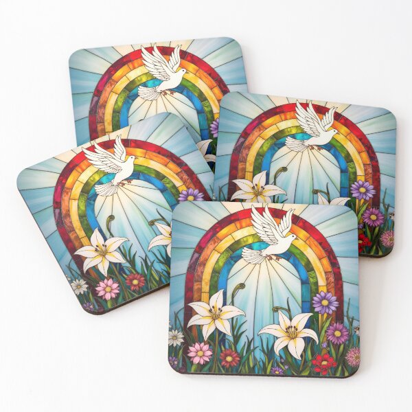 Item preview, Stained Glass Christian Easter Dove & Rainbow Peace and Promise designed and sold by Debbie Schulte.
