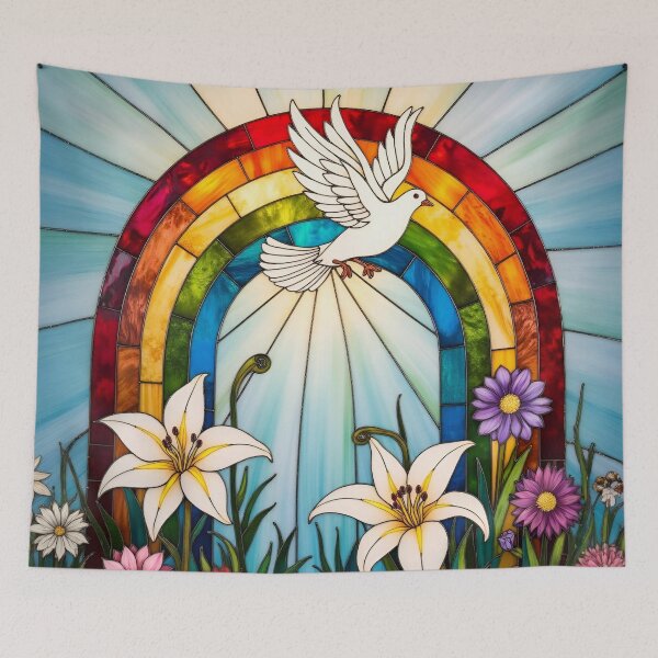 Item preview, Stained Glass Christian Easter Dove & Rainbow Peace and Promise designed and sold by Debbie Schulte.