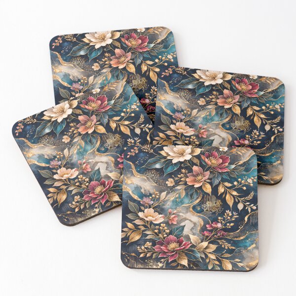 Item preview, Midnight Gold Floral Garden: Vintage Navy and Teal Botanical Art with Elegant Golden Filigree Accents by Vivaan Studio. designed and sold by Vivaan Studio.