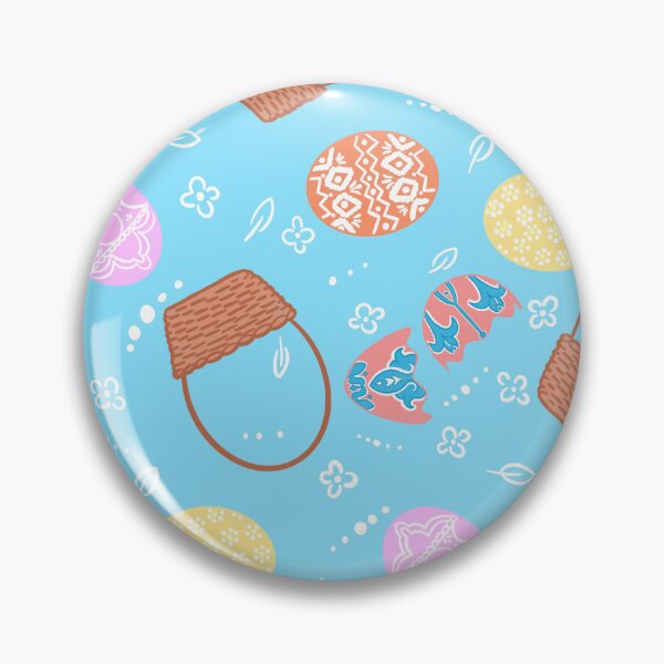 Item preview, Pattern of decorated baskets and eggs – Easter design on a blue background designed and sold by LoveHidden.