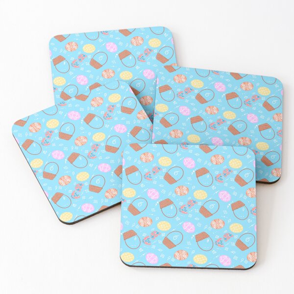 Item preview, Pattern of decorated baskets and eggs – Easter design on a blue background designed and sold by LoveHidden.