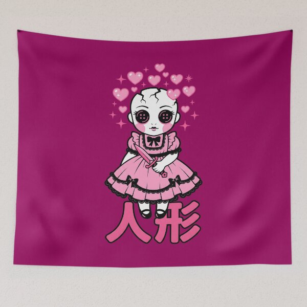 Item preview, Kawaii Pastel Goth Creepy Doll with Knife and Button Eyes designed and sold by AwesomeBeyondLimits.