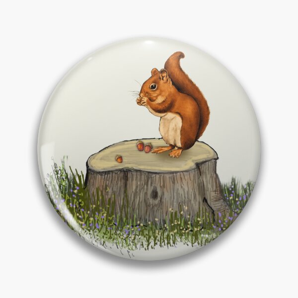 Item preview, Bushy Tailed Squirrel Eating Acorns on Tree Stump designed and sold by JoyfulWhimsy.