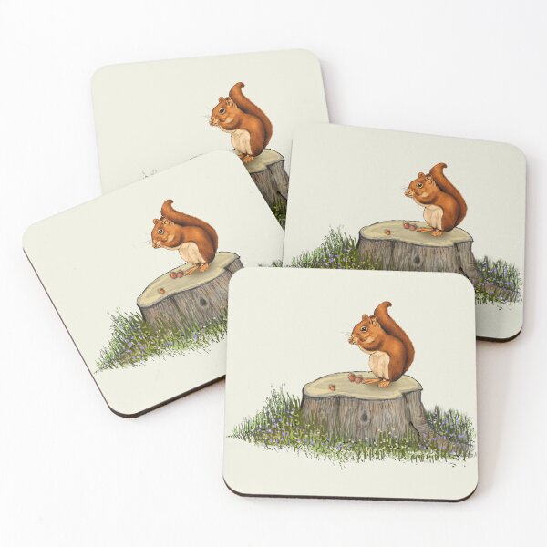Item preview, Bushy Tailed Squirrel Eating Acorns on Tree Stump designed and sold by JoyfulWhimsy.