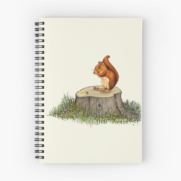 Item preview, Bushy Tailed Squirrel Eating Acorns on Tree Stump designed and sold by JoyfulWhimsy.