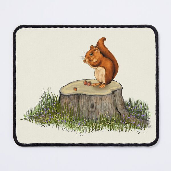 Item preview, Bushy Tailed Squirrel Eating Acorns on Tree Stump designed and sold by JoyfulWhimsy.