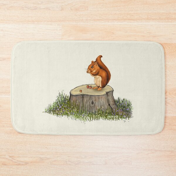 Item preview, Bushy Tailed Squirrel Eating Acorns on Tree Stump designed and sold by JoyfulWhimsy.