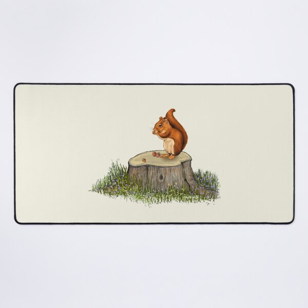 Item preview, Bushy Tailed Squirrel Eating Acorns on Tree Stump designed and sold by JoyfulWhimsy.