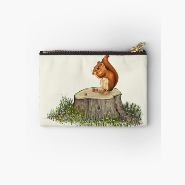 Item preview, Bushy Tailed Squirrel Eating Acorns on Tree Stump designed and sold by JoyfulWhimsy.